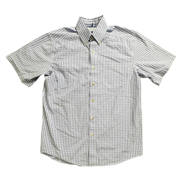 Ariat Shirt Mens Medium Blue Plaid Pro Series Short Sleeve Button Down Western - Picture 1 of 11